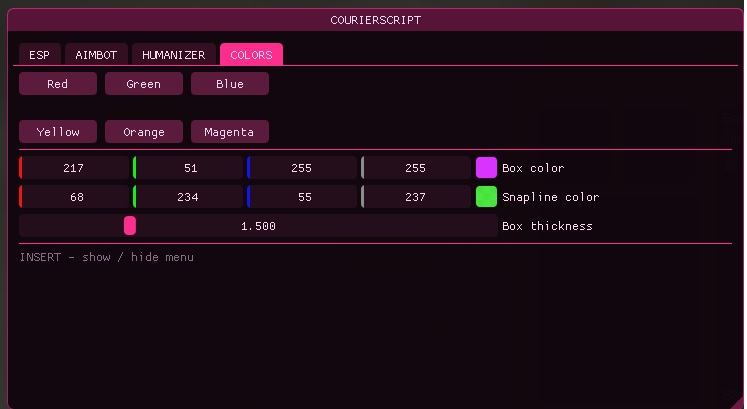 Меню Colors